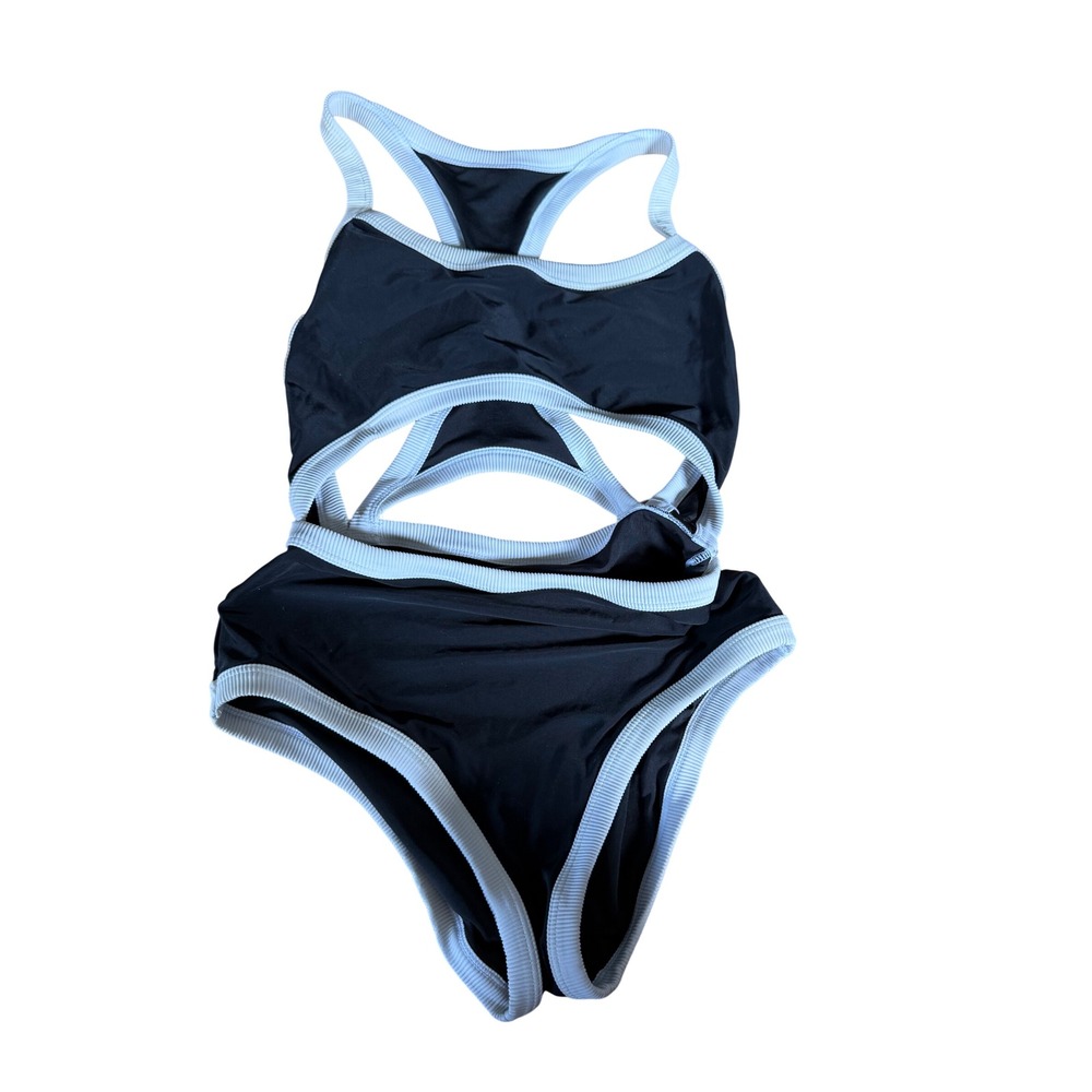 Aerie viral cutout one piece black and white swimsuit beach coastal vacation